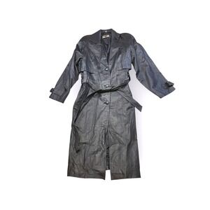 VTG Outbrook Women's Black Genuine Leather Trench Coat Belted Long Jacket XL